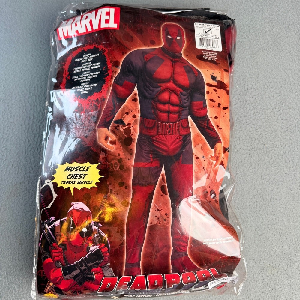 Marvel Deadpool Muscle Chest Adult Costume XL Jumpsuit Mask Belt 700454